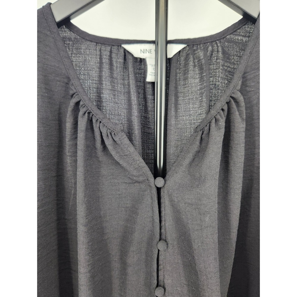 Nine West Plus Womens 1X Black Button Front Long Sleeve Blouse Textured Crepe - Picture 2 of 8